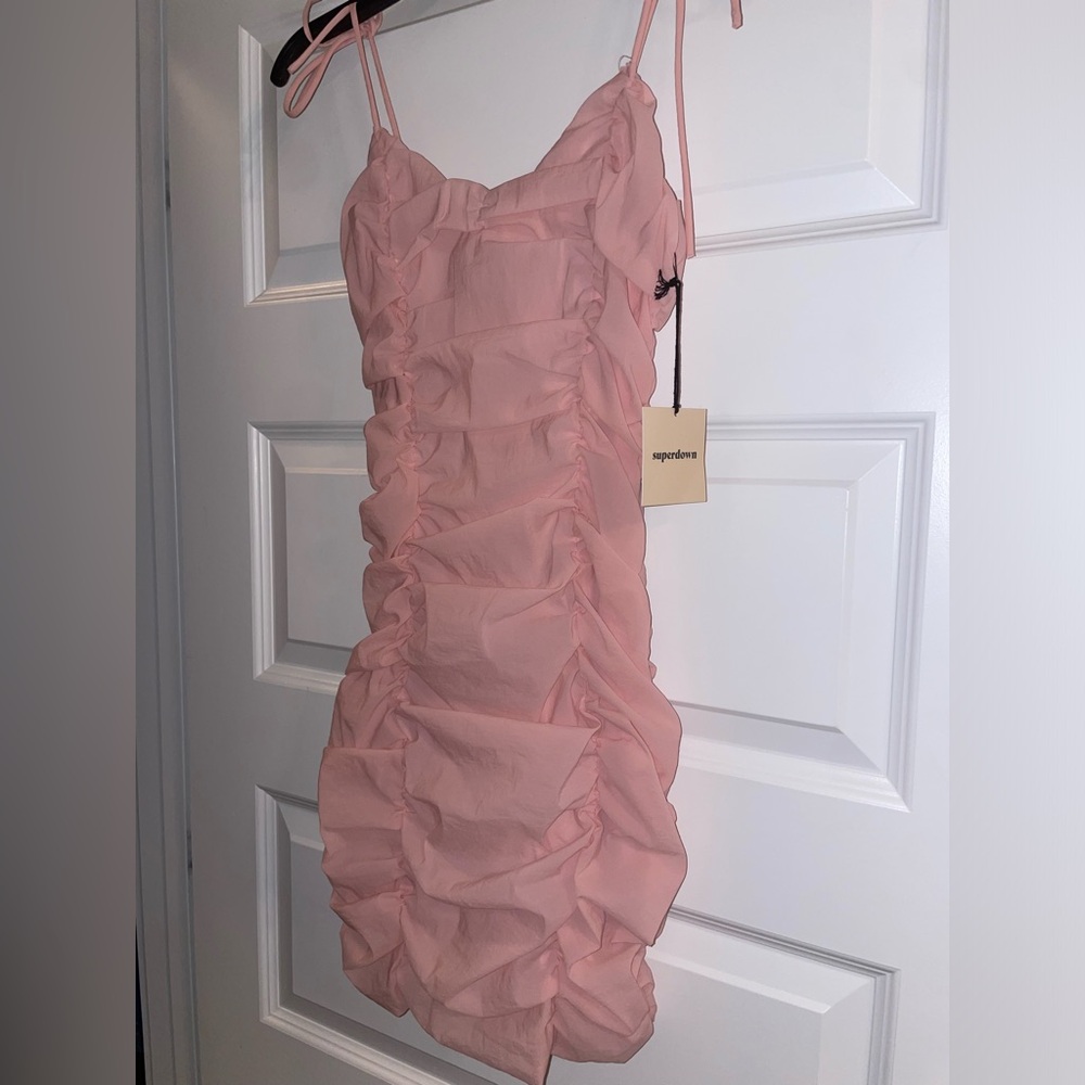 Revolve Superdown pink ruched dress - tie straps